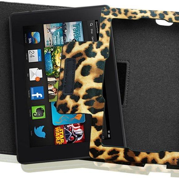 NWOT Kindle Fire HD 7 Leopard Folio Case w/ Auto Sleep/Wake Feature - Picture 8 of 11